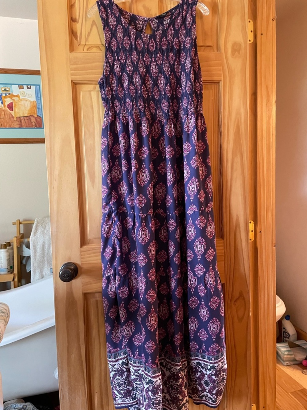 Lucky Brand Navy and Pink Printed Maxi Skirt